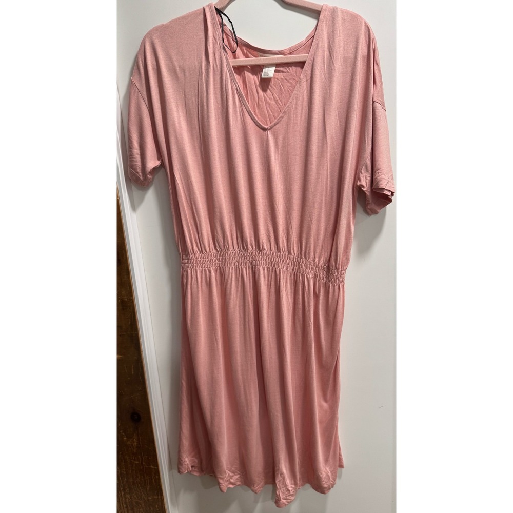 HM Basic Womens Pink V-Neck‎ Short Sleeve Elastic Waist Dress Size M